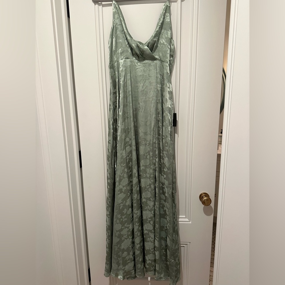 Lulus - Forever Exquisite Sage Green Satin Surplice Maxi Dress